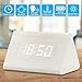 OCT17 Wooden Wood Clock, New Version LED Alarm Digital Desk Clock Adjustable Brightness, Alarm Time, Displays Time Date Temperature - White