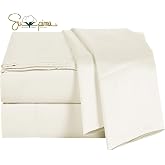 ELINEN 100% Supima Cotton Sheets 600 Thread Count,Bed Sheet Set King Size Sheets 4 Pieces,Soft &amp; Silky Sateen Weave, Fits Mattress Up to 18",Deep Pocket, Breathable &amp; Fade Resistant(Ivory,King)