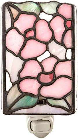 Night Light by Everyday Beautiful Gifts: Tiffany Style Nightlight, Colorful Stained Glass, Functional Art, Elegant Home Decoration, Flower Design, Gift Idea for Every Occasion (Pink)