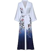 Women's Long Kimono Robe Floral Silk Robe Satin Silky Bathrobe Sleepwear Bridesmaid Wedding Robes