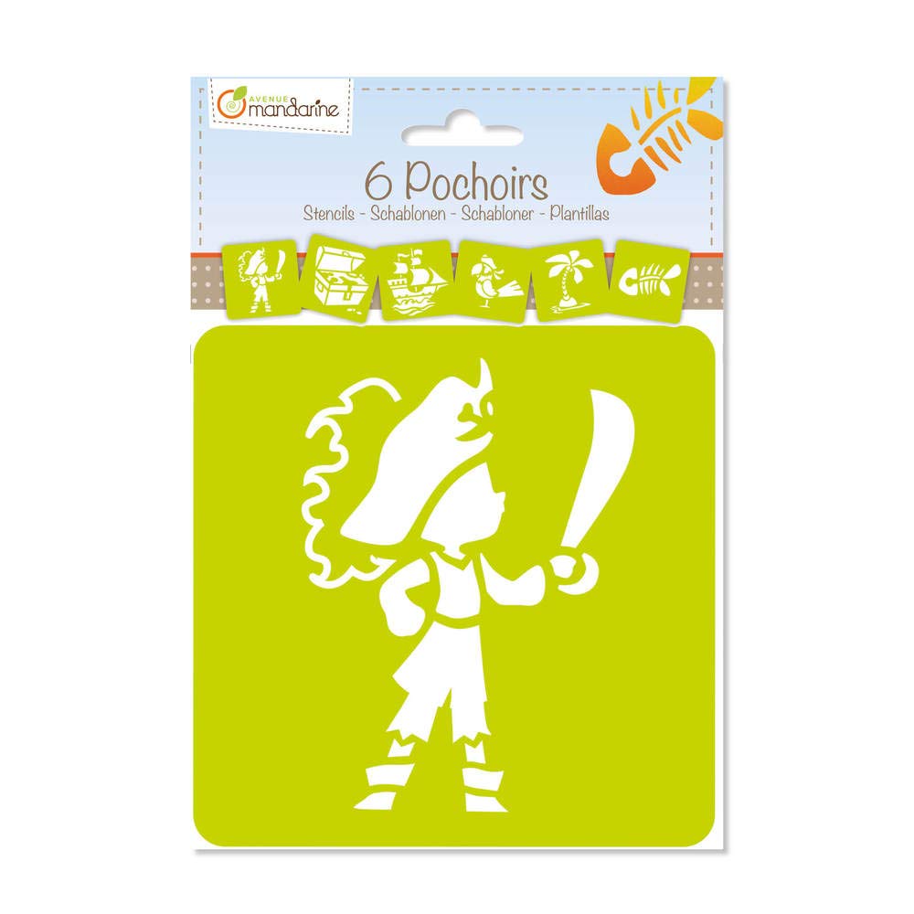 Avenue Mandarine - Ref 42837O - Stencil Set - Pirates Designs - 6 Stencils Per Pack, Translucent for Easy Placement, Compatible with Felt Tips, Pencils, Paint & More, Green