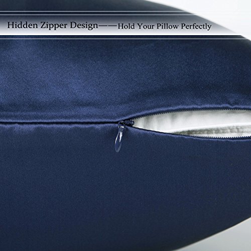 100% Pure Mulberry Slip Silk Pillowcase Standard Size 21 Momme 600 Thread Count for Hair and Skin With Hidden Zipper, Hypoallergenic Soft Breathable Both Sides Silk Pillow Case, 20×26inches, Navy Blue