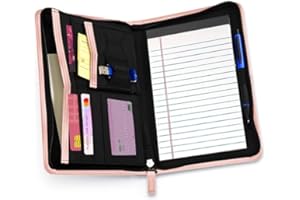 Lcjtop Junior Business Padfolio - A5 PU Leather Portfolio Binder & Zippered Binder Folder with 5 x 8 Writing Pad and Interior Storage Pocket Executive Business Organizer for Women,Pink