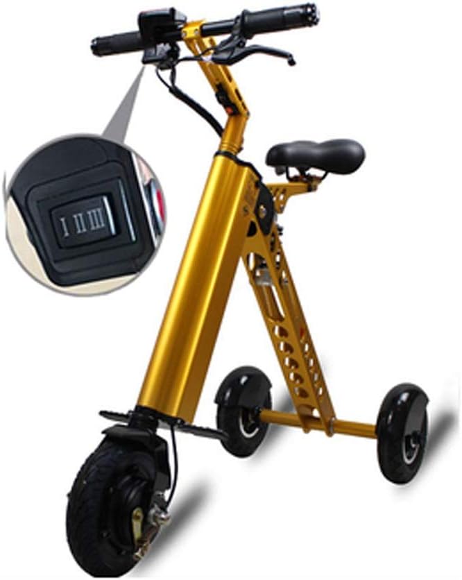 Lxrzls Adult Folding Generation Driving Electric Car，ES30 Electric Scooter Mini Foldable Tricycle-Scooter Folding Kick Scooter-Electric Scooter for Adults (Color : Gold)
