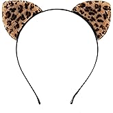 RUITASA Cheetah Ears Hairband, Leopard Ears Headband for Women and Girls, Halloween Cosplay Accessories with Metal Headband and Artificial Furry Cat Ears