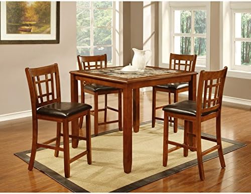 Easy Home Living 5-piece Oak/ Faux Marble Inlay Table and Chairs Set