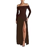 Long Sleeve Off The Shoulder Dress for Women Bodycon High Split Long Maxi Cocktail Fall Wedding Guest Dresses