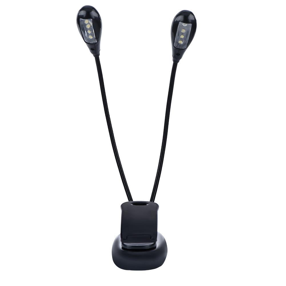 Drfeify Music Stand Light, Mini Double Arms Clip on Music LED Light Adjustable Night Reading Light Lamp with USB Cable for Music Stand, Bead Headboard, Desk, Travel(8 Beads)
