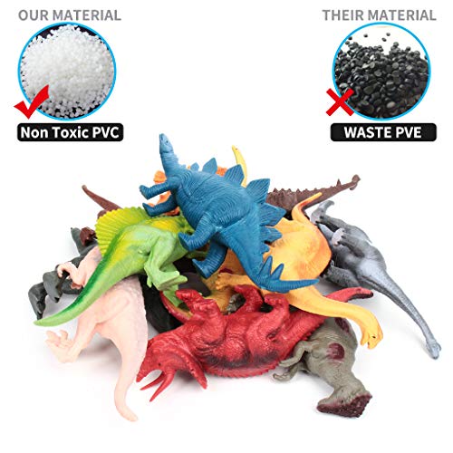 Pupu Pig 7" Dinosaurs Pack of 12 Large Plastic Assorted Dinosaur Figures Plastic Dinosaurs, Jumbo Dinosaurs, Dinosaur Toys For Kids for Dinosaur Themed Party, birthday, Christmas, Halloween, and Easte