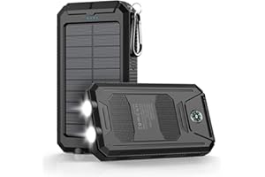 KAPURUI Power-Bank-Portable-Charger-Solar - 36800mAh Waterproof Portable External Backup Battery Charger Built-in Dual QC 3.0 5V3.1A Fast USB and Flashlight for All Phone and Electronic Devices (Deep Black)
