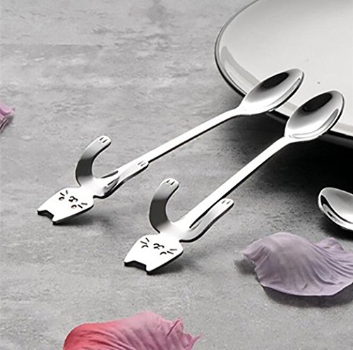 YJYdada 1 Piece Cute Cat Spoon Long Handle Spoons Flatware Drinking Tools Kitchen Gadget - Thumbnail 2