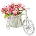 JAROWN Mini Bicycle Flower Stand Hand-Woven Basket Vase for Wedding Room Decoration (New-Light Pink)