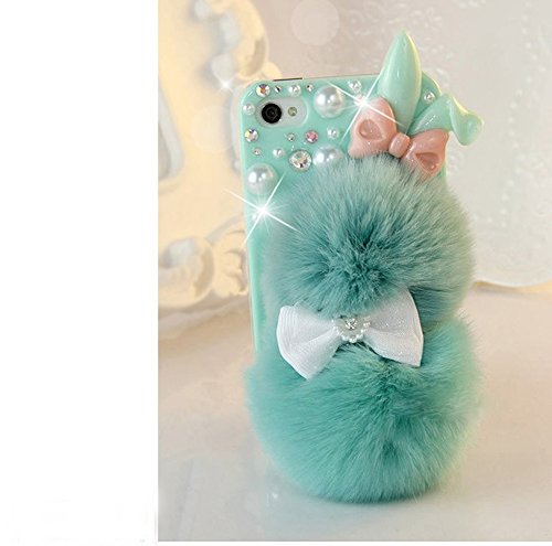 iphone 5/5s Case, LU2000 Cute 3D Rabbit Shaped Fur Fluffy Phone Furry Case Bling Pearl Crystals Fit for Apple iPhone 5/5s All Version - Green