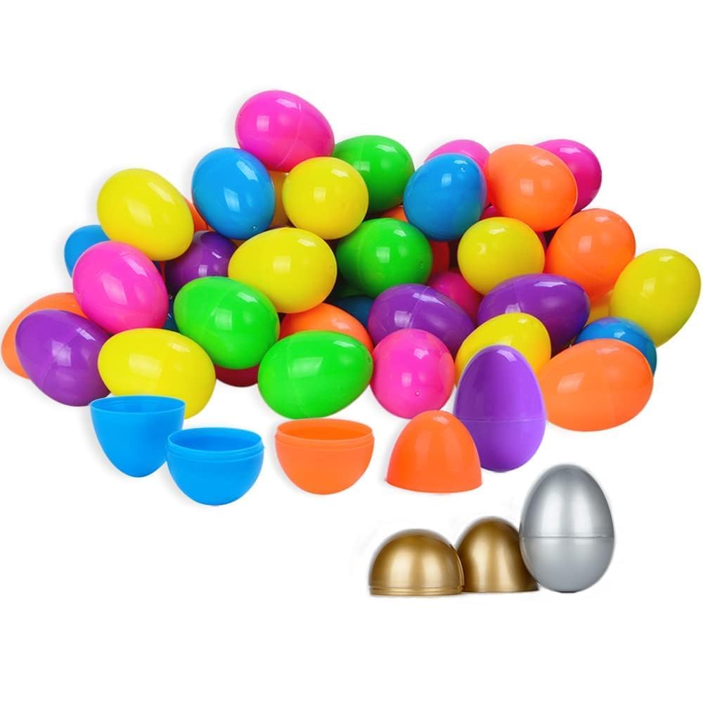 Taspire 50 Pieces 2.52" Plastic Easter Eggs, Fillable Easter Eggs for Egg Hunt