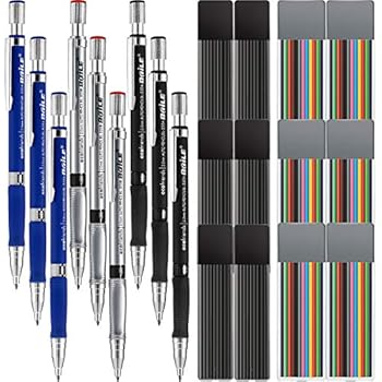 Jovitec 21 Pieces 2.0 mm Mechanical Pencil Set, 9 Pieces Automatic Pencils and 12 Cases Lead Refills (Color and Black) for Draft Drawing, Writing, Crafting, Art Sketching