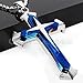 Blue&Black Silver Stainless Steel Cross Pendant Men's Necklace Chain