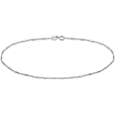 SEA OF ICE Sterling Silver Diamond-Cut Bar Station Rolo Chain Anklet - 1mm Anklet Size 9", 10" and 11" Italy - Nickel-Free Jewelry
