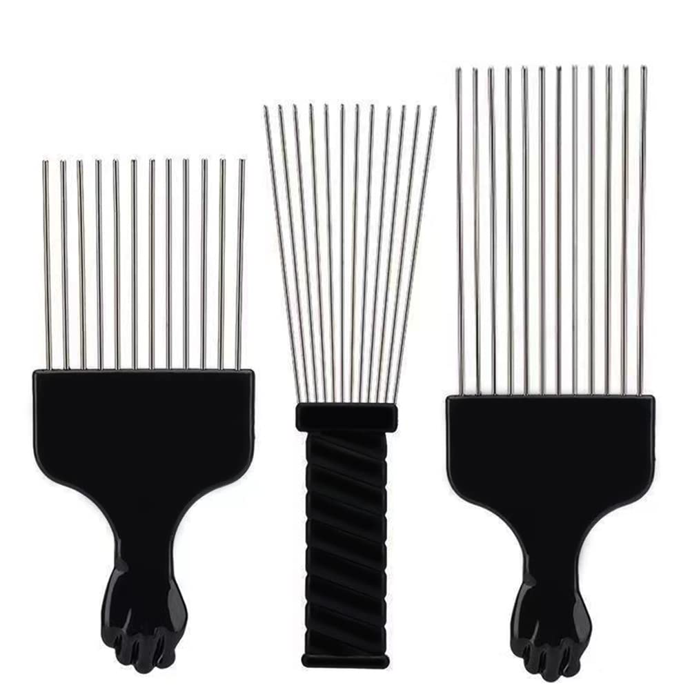 DUMYFENG 3 Pack Afro Pick Comb Metal Hair Pick with Black Fist for African American Afro Hair Comb Hairdressing Styling Tool