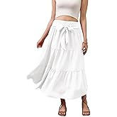 DEVIHARRIS Womens Spring Summer Boho Maxi Skirt Tie Knot Elastic High Waisted Trendy Flowy Beach Long Skirts with Pockets