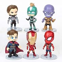 Yingred Titan Hero Series Exclusive-Iron Man、Spider-Man、Thanos、Captain Marvel、Captain America、Doctor Strange 6 Figure Set，Car Decoration and Cake Decoration