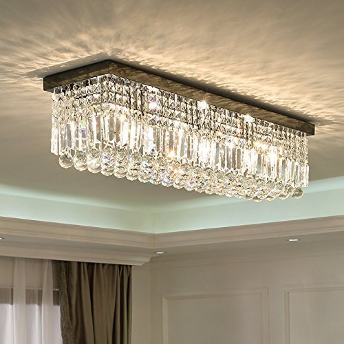L47" Rectangular Rain Drop Crystal Chandeliers Lighting Modern Flush
