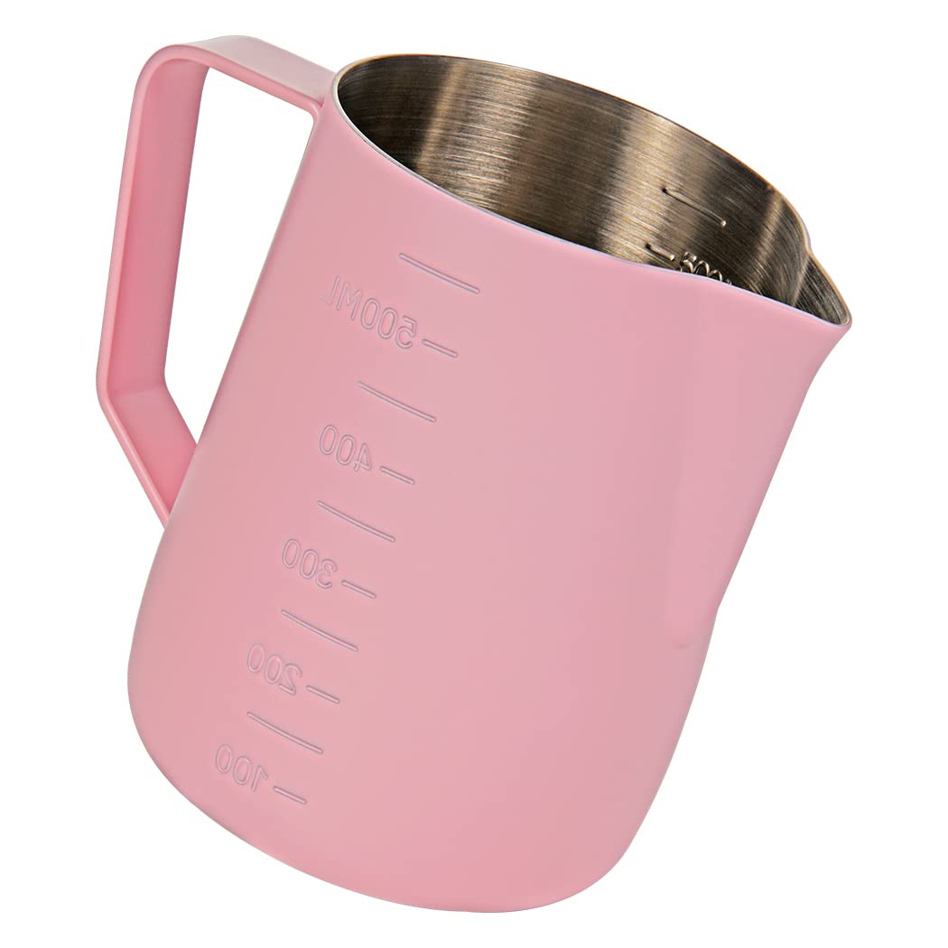 Dianoo 600ml Steamer Pitcher - Stainless Steel Milk Foam Pitcher With Measurement, Coffee Cup, Milk Art - Pink