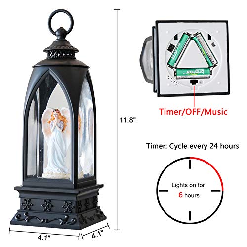Eldnacele 12” Christmas Snow Globe Lantern Angel with Music & Timer