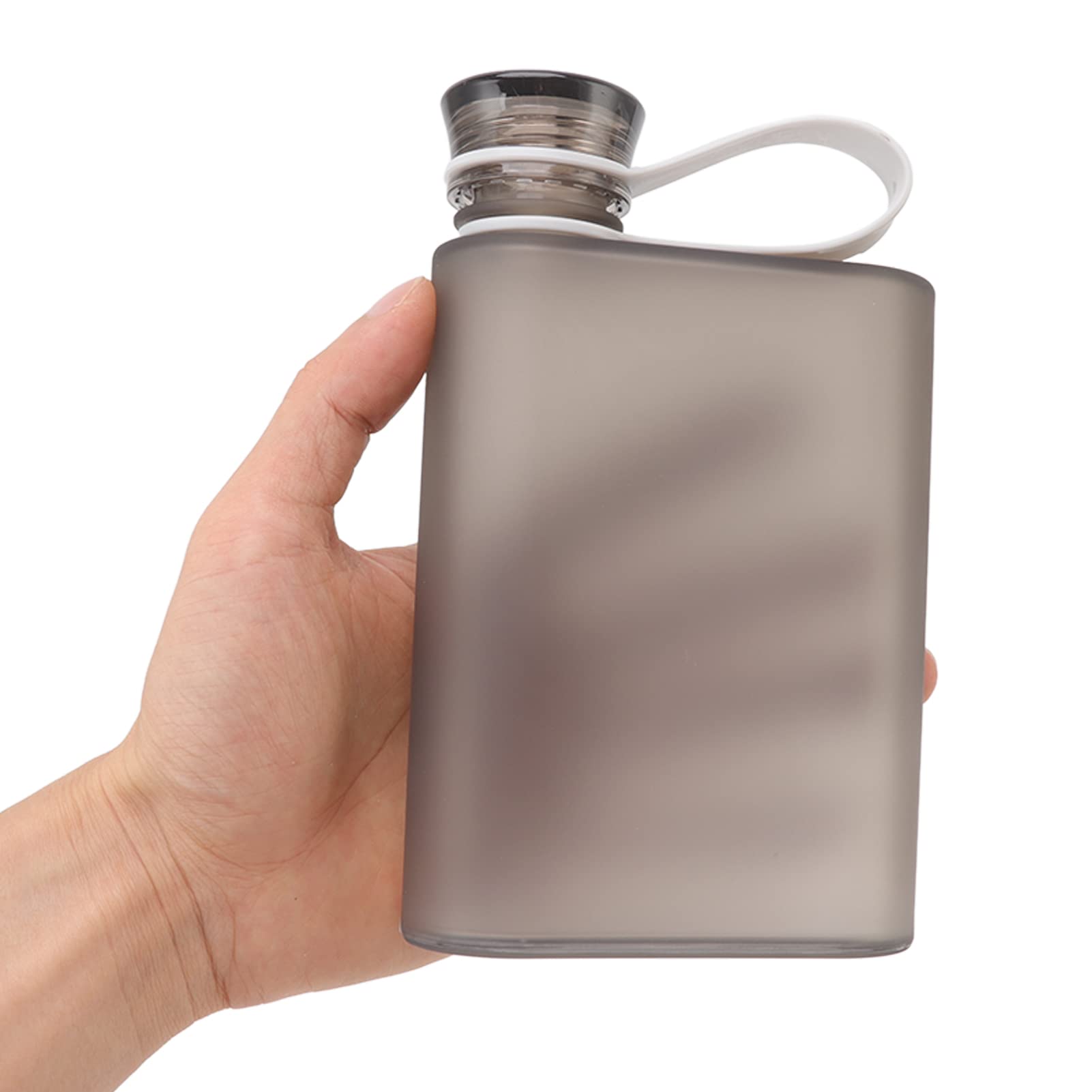 Flat Leak Proof Water Bottle, 380ml, Portable Slim Plastic Bottle, Transparent Square Gym Bottle, Grey