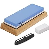 Whetstone Knife Sharpening Stone kit, Double Side Whetstone Sharpener 1000 6000 with Non-Slip Bamboo Base Flattening Stone an