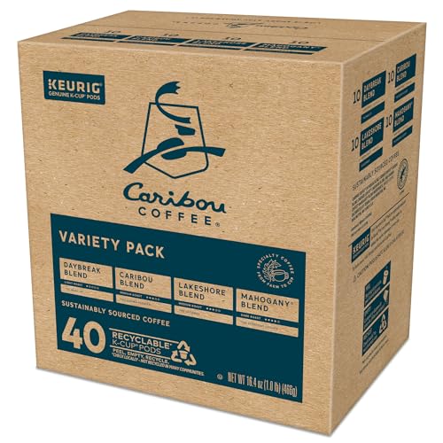 CARIBOU COFFEE SINGLE SERVE KEURIG K-CUP POD VARIETY PACK, LIGHT, MEDIUM, AND DARK ROAST COFFEES, 40-COUNT BOX(PACK OF 1)