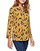 ANGVNS Women Long Sleeve V Neck Printed Chiffon Shirt, Yellow, XL