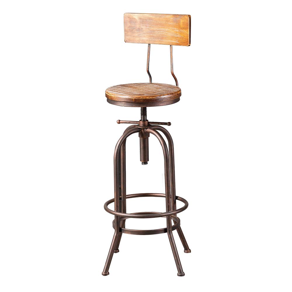 Industrial Bar Stools-Swivel Wooden Seat-Bar Counter Height Adjustable 26-32.2inch-Kitchen Dining Chairs