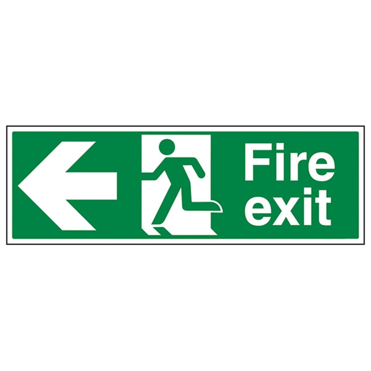 V Safety Fire Exit Arrow Left Sign - Landscape - 300mm x 100mm - 2mm Rigid Plastic, 14003AX-R2, Green