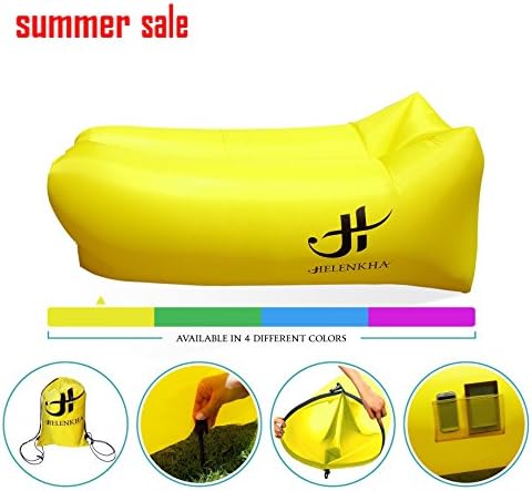 Inflatable Lounger Air Hammock Portable Waterproof Couch with Headrest Design. Comfortable as Camping Chair Picnic Sofa Beach Airbed Park Music Festival Mattress a Pool float and Pool Lounger Yellow