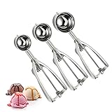 KEKLLE Ice Cream Scoops,Stainless Steel Trigger Ice Cream Scoop Set,Melon Baller Fruit Melon Baller, Melon Scoop Spoon Set of 3 (Small,Medium,Large)