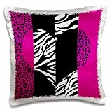 3dRose Pink Black and White Animal Print-Leopard and Zebra Heart-Pillow Case, 16 by 16" (pc_35437_1)