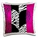 3dRose Pink Black and White Animal Print-Leopard and Zebra Heart-Pillow Case, 16 by 16