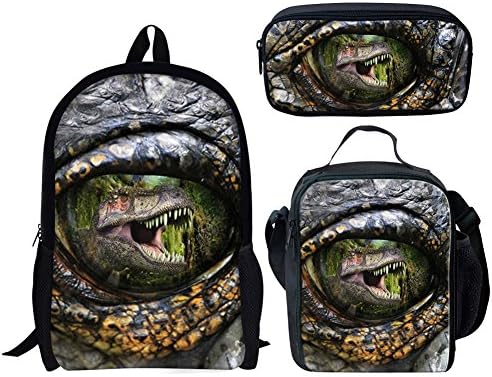 UNICEU Dinosaur Eye Design Children School Bag Set 3 Piece Teen Boys Backpack + Lunch Bags + Pencil Case