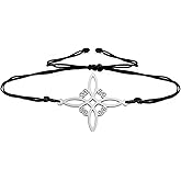 TEAMER Wax Rope Witches Knot Bracelet Stainless Steel Adjustable Witches Knot Pendant Wiccan Symbol Bracelet For Women