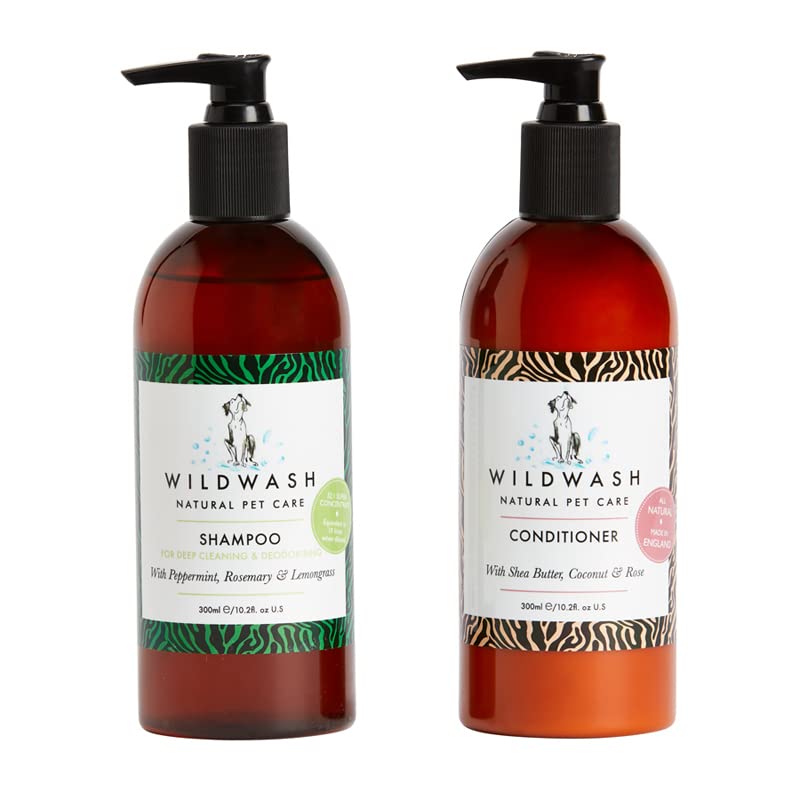 WildWash Deep Clean Shampoo for Dogs 300ml and Nourishing Conditioner 300ml - Peppermint and Rosemary for odours - Natural, Sulphate and Paraben-Free for Sensitive Skin — image 1