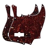 FLEOR 4Ply Jazz Bass Pickguard 10 Hole Scratch Plate for 4 Strings USA/Mexican Standard Jazz Bass Modern Style Standard, 2pcs Red & Brown Tortoise