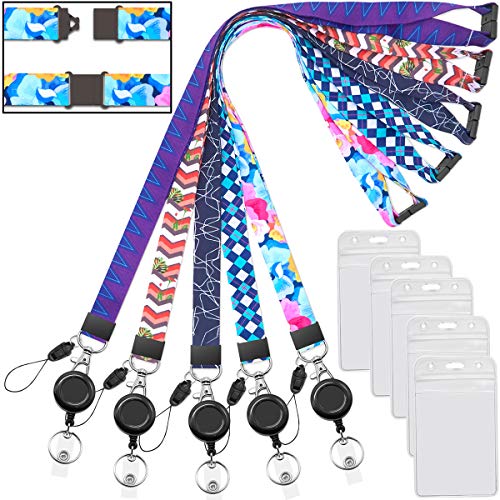 YOUOWO 5 pack Cruise Lanyard retractable with ID badges holder for ship card keys lanyards with Retractable Badge Reel clip for ID holder Breakaway lanyard Office Neck office lanyards with reel holder