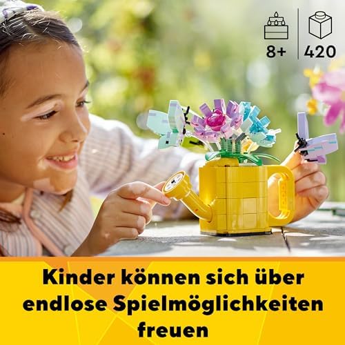 Creator 3in1 Flowers in Watering Can Toy to Welly Boot to 2 Birds on a Perch, Animals Set for Girls, Boys & Kids, with 3 Butterfly Toys, Makes a Great Desk Accessory, Nature Gift 31149