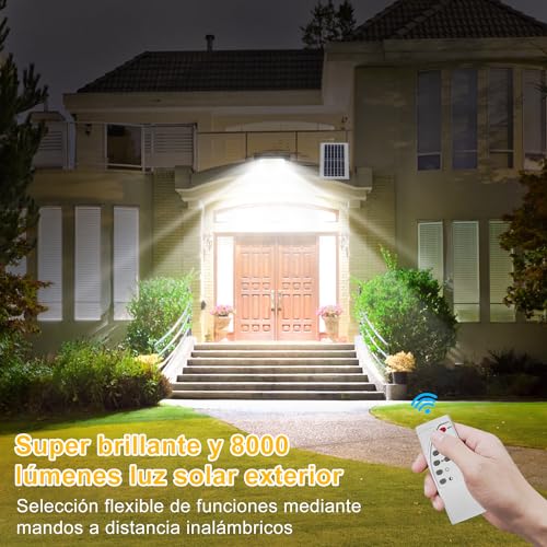 Sunsign 500W Luz Solar Exterior Jardin,IP67 Lámpara Solar con Control Remoto, 294 LED 8000 lumens Lámpara de Inundación Solares, 6500K Regulable Iluminación Exterior Luces