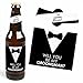 Suit Up - Will You Be My Groomsman Decorations for Men - 6 Beer Bottle Label Stickers and 1 Carrier