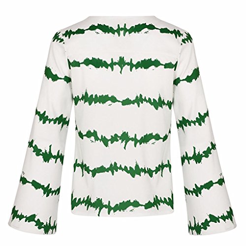 Vovotrade Women's Fashion Loose Long Sleeve Printed Tops Chiffon Casual V-Neck Blouse T Shirts (S, Green)
