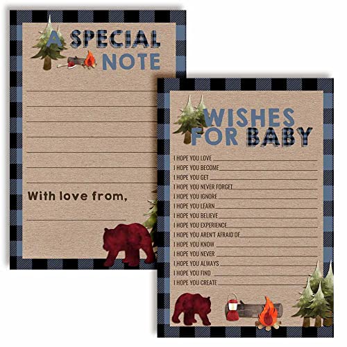 Outdoorsy Blue and Black Plaid Lumberjack Baby Wishes Cards 20, 4