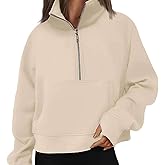 Womens' Sweatshirts 2025 Fall Solid High Neck Pullover Half Zipper Hoodies Outfits Clothes with Pocket