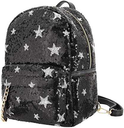 Hermora Fashion PU Leather Shiny Sequins Backpack Purse Leisure Daypack Handbag for Teens and Womens(Black Large)