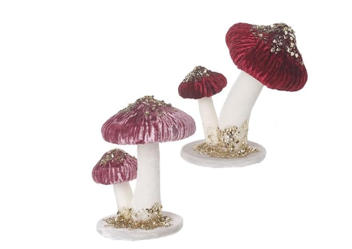 Heaven Sends Mix Of 2 Pink and Burgundy Velvet Mushrooms Tabletop Decorations